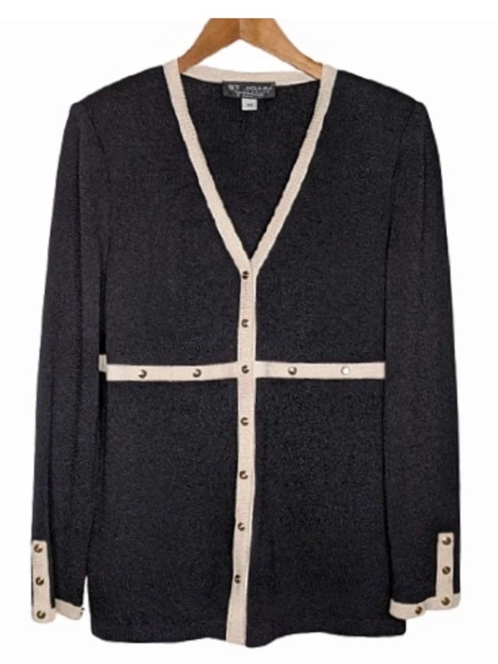 St. John Collection Black Cardigan with Cream Trim